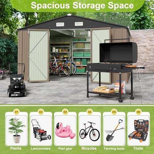 JUMMICO 10 x 8 FT Outdoor Storage Shed, Large Metal Garden Shed & Tool Sheds for Backyard Garden Patio Lawn (Brown) - Image 5