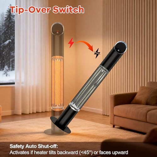 Outdoor Electric Patio Heater, Portable Infrared Heater, Heaters for Outdoor/Indoor Use, Standing Heaters for Patio, Garage, Backyard, 1500W, Black - Image 4