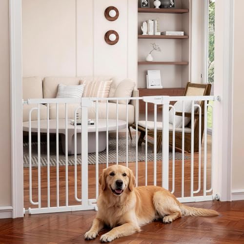 Cumbor 30.4-56.8" Extra Wide Baby Gate, Auto Close Dual Lock Dog Gate White by Cumbor