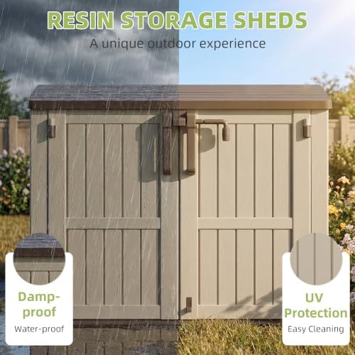 Outdoor Storage Box 36 Cu Ft with Lockable Doors, Portable Horizontal Outdoor Storage Shed -Waterproof Outdoor Storage Cabinet for Garden Brown-Beige - Image 3