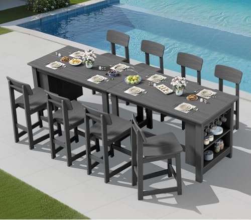 SERWALL 8-Piece Outdoor HDPE Counter-Height Bar Dining Set for 6, Gray - Image 2