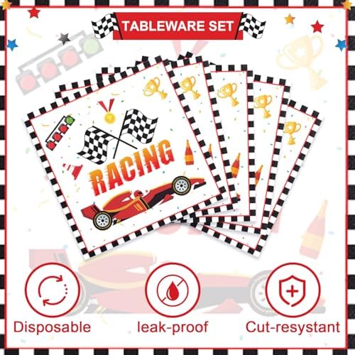 40pcs Race Car Plates and Napkins, Race Car Birthday Party Decorations for Race Car Theme Birthday party supplies - Image 3