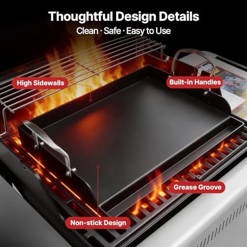 17"x13" Pre-Seasoned Nonstick Cast Iron Griddle for Gas Grill - Universal Flat Top with Grease Groove, Reinforced Ridges & High Sidewalls for Gas/Charcoal, Fits Weber, Charbroil - Image 5
