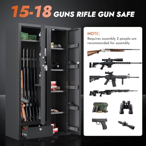 KAER 18-20 Gun Safe Gun Cabinet Large Gun Safes for Rifles and Pistols Rifle Safe for Home High Capacity Electronic Gun Cabinets for Rifles and Shotguns with Drawer,Removable Shelf - Image 4