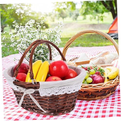 Hand Woven Picnic Basket with Handle Xmas Rustic Fruit Basket - Image 3