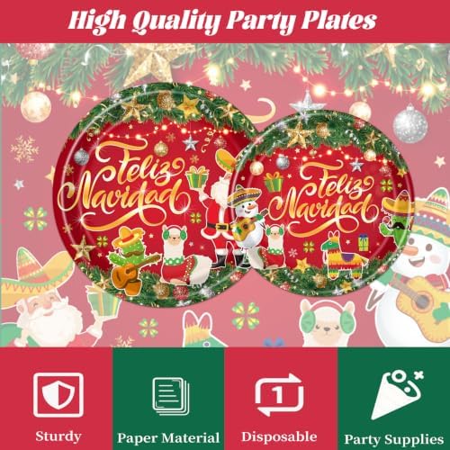Feliz Navidad Spanish Christmas Party Dinnerware Set 96pc - Image 4