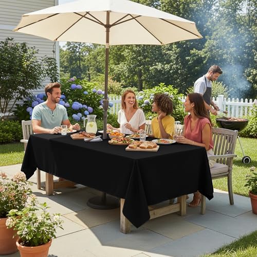 LUSHVIDA Rectangle Outdoor Tablecloth with Umbrella Hole 60x84 Inch Black - Image 3
