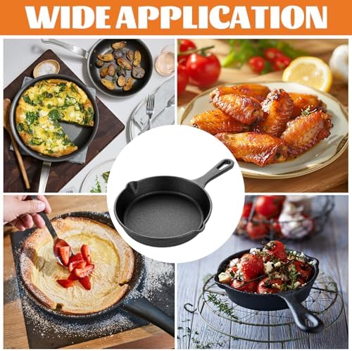 4 Pack Mini Cast Iron Skillet, 6 Inch Small Cast Iron Frying Pan, Pre-Seasoned Cast Iron Skillet Set, Black Non-Stick Mini Cast Iron Cookware for Stove, Oven, Grill Safe, Indoor and Outdoor Use - Image 6