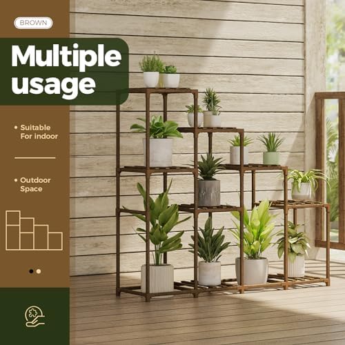 Bamworld Tall Plant Stand Indoor Wood Plant Shelf Outdoor Tiered Plant Rack - Image 4