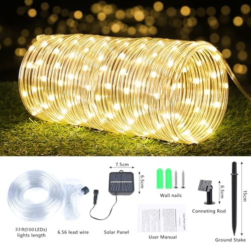 Solar Rope Lights, 33ft 100LED Solar String Lights, 8 Modes, Waterproof - Image 4