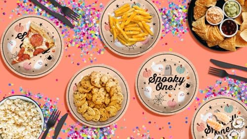 Spooky One First Birthday - 32 Piece Disposable Party Supplies - Decorations for Halloween 1st Birthday Round Party Plates - Large 9" Paper Plates In Bulk - Image 7