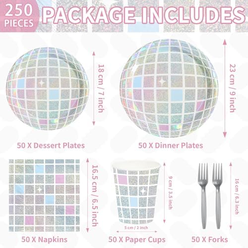 250Pcs Disco Party 70s Disco Party Supplies, Serves 50 - Image 2