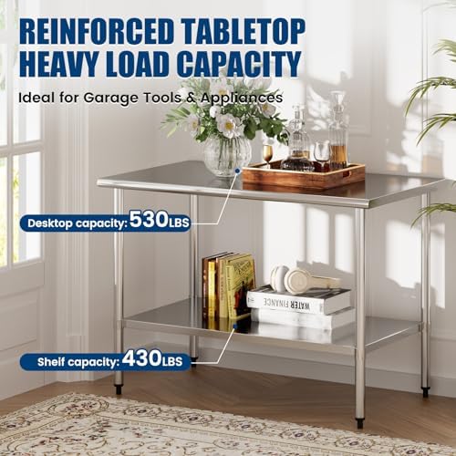 Stainless Steel Work Table 30 x 60 Inch with Adjustable Undershelf, Heavy-Duty Metal Prep Table for Commercial Kitchen & Restaurant, Garage, Outdoor - Image 2
