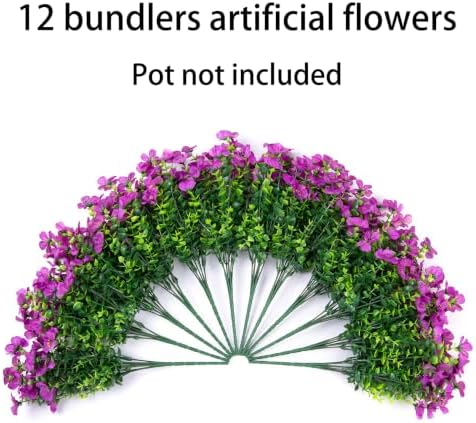 Daisy Artificial Flowers for Outdoors Decor, 12 Bundles Faux Daisy with Eucalyptus Fake Plants Greenery UV Resistant Look Real Colorful Faux Flowers for Outside Planter Porch Patio Yard Garden, Purple - Image 4