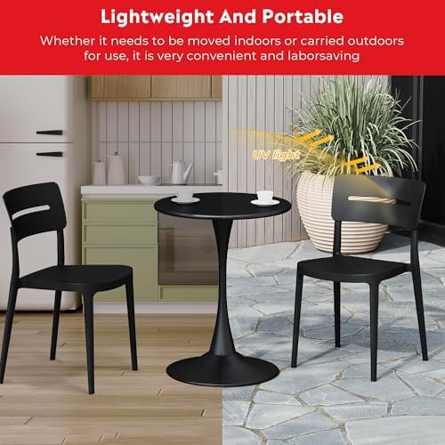 Costaelm Small Dining Table, Round PP Outdoor Table, Weather Resistant Balcony Table for Outside Poolside Deck Lawn Garden Backyard, Black - Image 7