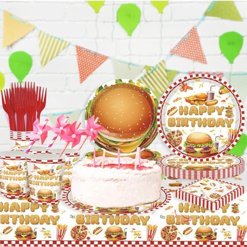 121PCS Hamburger Birthday Decorations Tableware Set for 24 Guests - Image 6