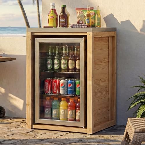 MOUMON Outdoor Kitchen Mini Fridge Cabinet with Stainless Steel Countertop by MOUMON