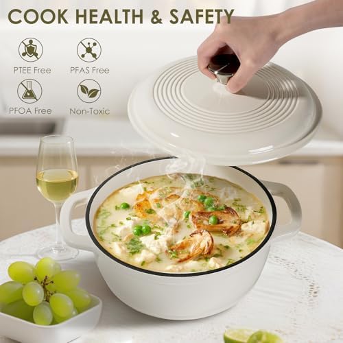 Enameled Cast Iron Dutch Oven Pot With Lid - AIVIKI 5QT Dutch Oven for Bread Baking With Cotton Potholders - Heavy-Duty Cookware for Braising, Stew, Roasting, Oven Safe up to 500°F, Cream White - Image 4