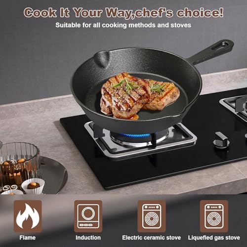 Pre-Seasoned Cast Iron skillets,4 Piece Durable Pots and Pans Set with Handle Covers for Grill, BBQ, Camping Fire, Stovetop, Kitchen and Camping Cookware - Image 6