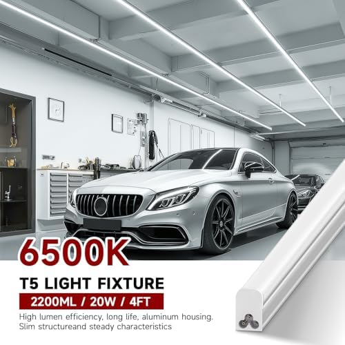 LED Shop Light for Garage, T5, 4FT, 20W, 2200LM, 6500K, 4 Pack - Image 2