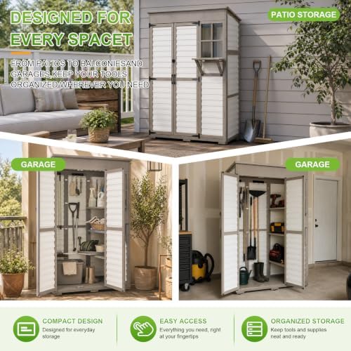 Gowoodhut Outdoor Storage Cabinet with Shelves Weatherproof Garden Storage Shed Patio Storage Box Patio Shed Pool Accessories, Lawn Equipmentin (19.9" D x 51.4" W x 70.5" H-White) - Image 7