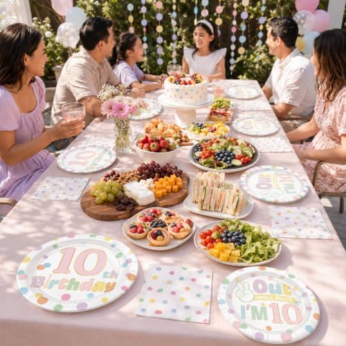96Pcs Rainbow 10th Polka Dot Party Supplies Serves 24 - Image 7