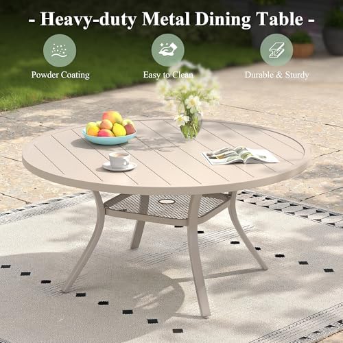 47.2" Patio Dining Table for 6, Round Outdoor Metal Dining Table with Umbrella Hole for Lawn Garden Backyard, Sandshell - Image 7