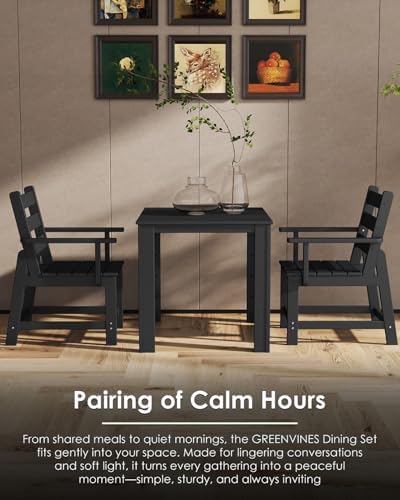 GREENVINES HDPE Outdoor Dining Table w/Umbrella Hole for 4, Black - Image 3