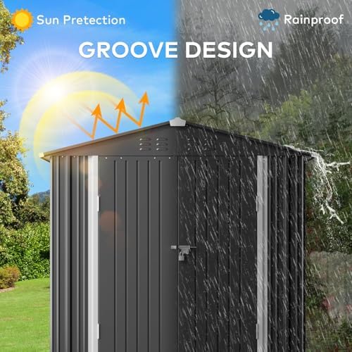 Gizoon 6 x 4 FT Outdoor Storage Shed, Metal Garden Shed, Dark Gray - Image 5