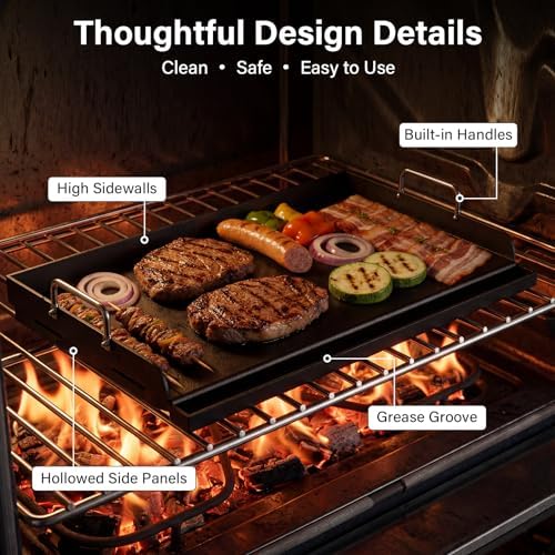 17" x 13" Nano-Ceramic Nonstick Cast Iron Griddle - Universal Flat Top with Grease Groove, Reinforced Ridges & High Sidewalls, Cooking Skillet Pan for Gas/Charcoal Grills & Stove Top - Image 6