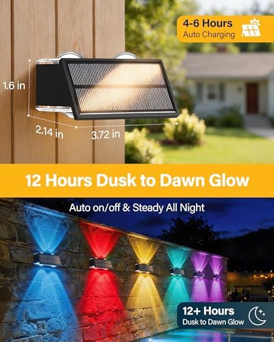 Solar Fence Lights Outdoor, 2 Pack Fence Solar Lights Waterproof - Image 3