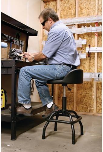 Performance Tool W85011 Pneumatic Swivel Bar Stool with Back Support, 360-Degree Swivel, Heavy Duty Steel Frame, Black - Image 2