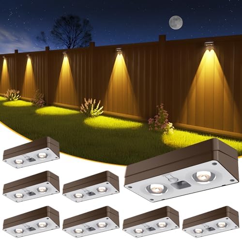 JOFIOS Solar Fence Lights 8 Pack Brown, 50 Lumens Outdoor Fence Lights Solar Powered with 12 Modes RGB Color Glow, LED Deck Lighting Outdoor Waterproof IP65, Backyard, Deck, Porch, Railing, Pool, Wall by JOFIOS