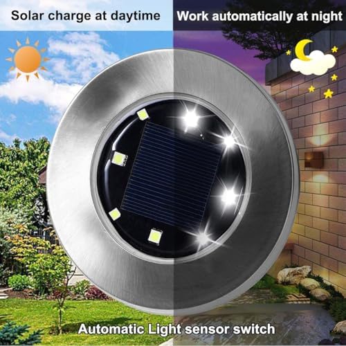4.6 Inch Diameter Solar Ground Lights, Waterproof Solar Garden Lights, Outdoor Garden Waterproof Bright in-Ground Light, Landscape Lighting for Pathway,Yard,Lawn,Patio,Walkway (8 Pack White Light) - Image 2
