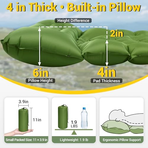 4in Backpacking Camping Sleeping Pad with Foot Pump - Image 2