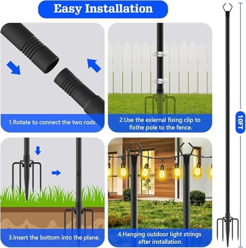 2 Pack String Light Poles,10 Ft Metal Poles with Fork for Outdoor String Lights,Outdoor Light Poles with Fork,Poles/Post/Stand for Outside,Patio,Deck,Backyard,Garden Wedding,Party - Image 7