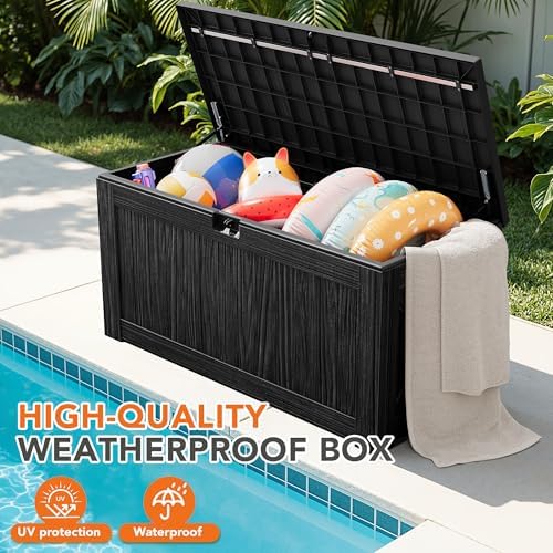 130 Gallon Deck Box Outdoor Indoor Waterproof Storage Box, Black - Image 6