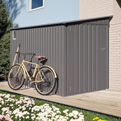 Outdoor Metal Storage Shed, Galvanized Steel Garden Shed with Sloped Roof & Air Vents, Waterproof Rust-Resistant Backyard Tool Storage House for Patio Lawn Garden Trash Can Storage, Easy Assembly - Image 5