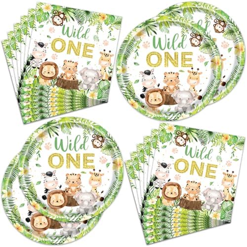 40Pcs Cute Wild Animals Birthday Decorations,Perfect Safari Birthday or Baby Shower Decorations,Wild Animals Plates and Napkins Set for 20 Guests by Unknown