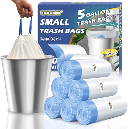 Small Trash Bags 5 Gallon Drawstring,1.1 Mil,Unscented,120 Count by TFORING%C2%AE
