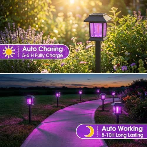 Greluna Solar Lights Outdoor,12 Pack Purple Waterproof Auto On/Off Solar Pathway Lights for Your Garden, Landscape, Path, Yard, Patio, Driveway,Walkway Halloween Decor - Image 2