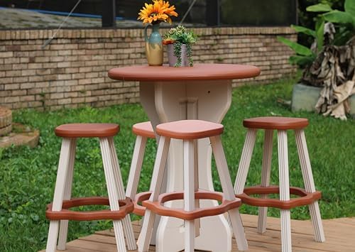 Patio Table Set with Four Barstools - Warm Grey Base with Redwood Accents - Perfect for Patio and Outdoor Spaces. Hardware Free Easy Assembly. Proudly Made in USA - Image 5
