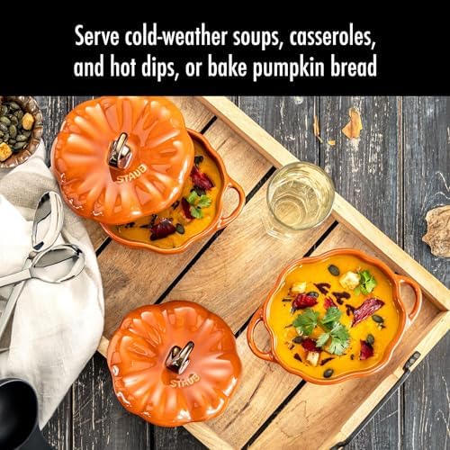 STAUB Ceramic 0.75-qt Petite Pumpkin, Oven & Stove Safe up to 572°F, Pumpkin Dish, Baking Candy Burnt Orange - Image 6