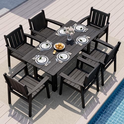 Pamapic Patio Dining Table Set, 7-Piece Outdoor Dining Set for 6, Black by Pamapic