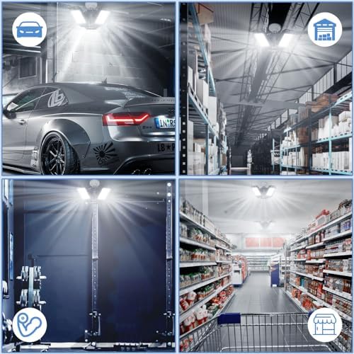 Aoretic LED Garage Lights 4 Pack -80W, 8000LM 6500K Led Shop Light with 3 Deformable Panels, Basement Barn Light Garage Ceiling Lights, E26/E27 for Garage, Warehouse, Shop, Basement - Image 7