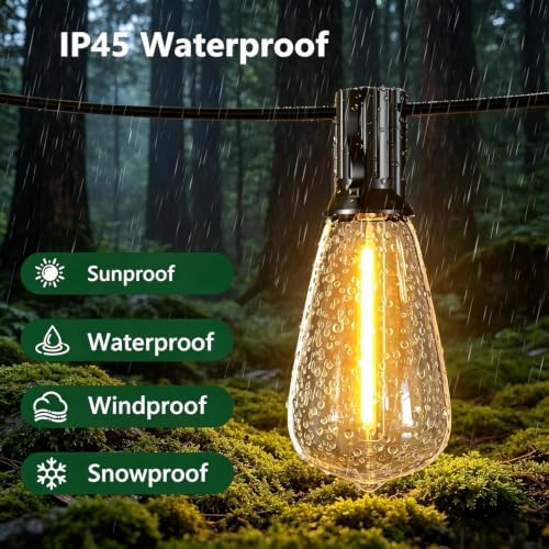 Outdoor String Lights, 100FT 52 LED ST38 Shatterproof Vintage Edison Bulbs - Image 2