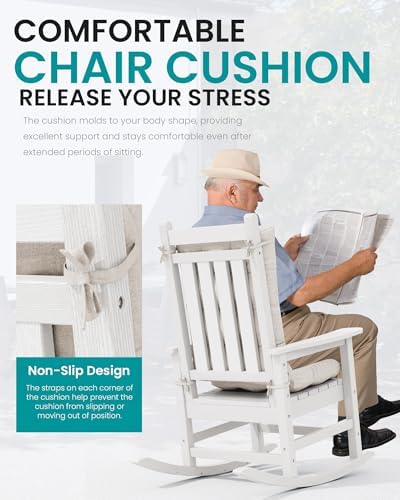 SERWALL HDPE Outdoor Rocking Chair Cushion Set of 2, Beige - Image 6