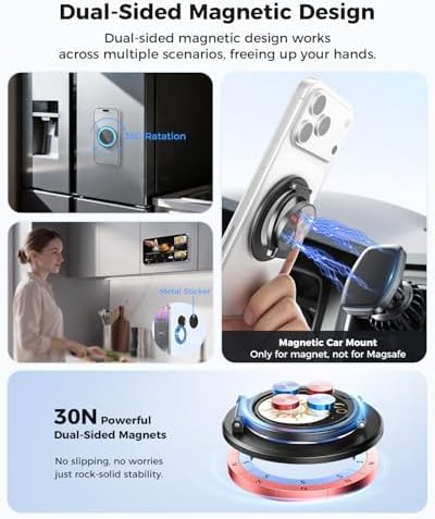 SUPERONE Upgraded Magnetic Phone Grip Sun, Removable Gym MagSafe Kickstand, Dual-Sided Magnet Phone Ring Holder for iPhone 17/16/15/14/13/12, Compatible with Magnetic Car Mount- Sun and Moon Pattern - Image 4