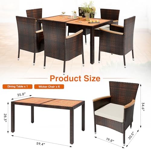 Shintenchi 7 PCS Wicker Patio Dining Set, Brown Rattan - Image 3