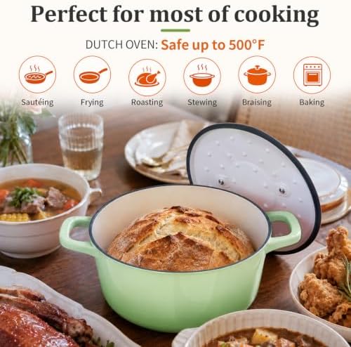 Winado 5 Qt Enameled Cast Iron Dutch Oven Pot with Lid, Green Ombre - Image 3